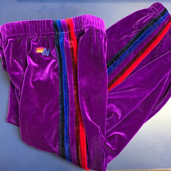 Aviator Nation Kid's Classic Velvet Sweatpants in Purple - Picture 5 of 12
